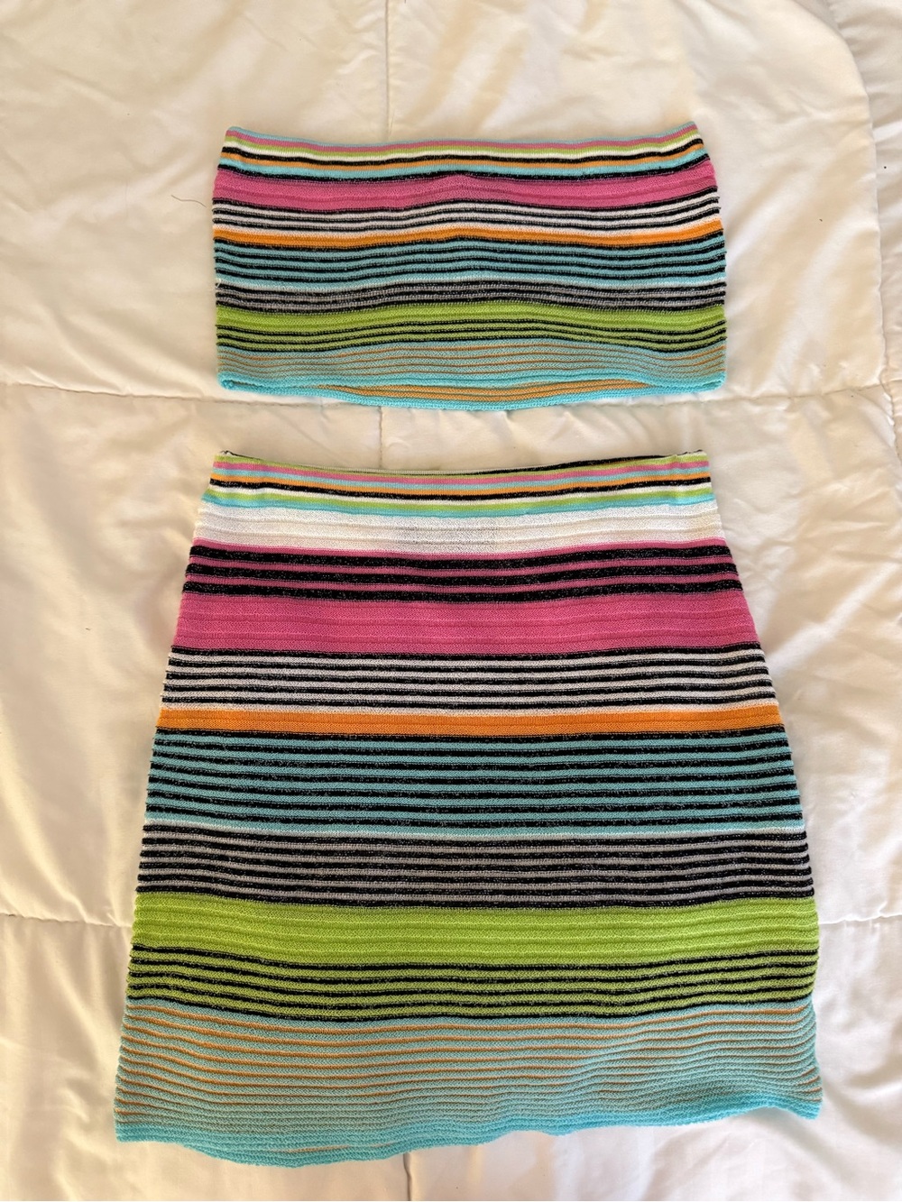 White Fox Striped Multicolor Knit Tube Top and Skirt Set